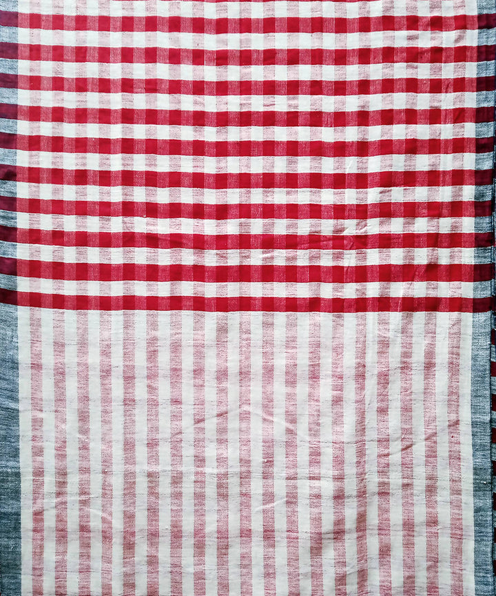 Red white handspun handwoven cotton saree