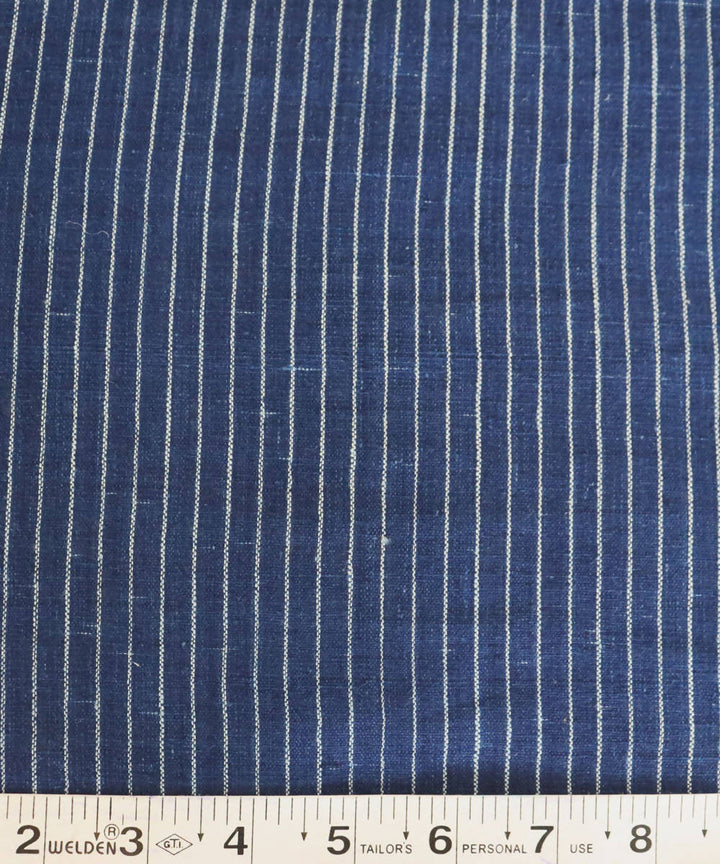 Stripes indigo and white handspun handwoven cotton fabric