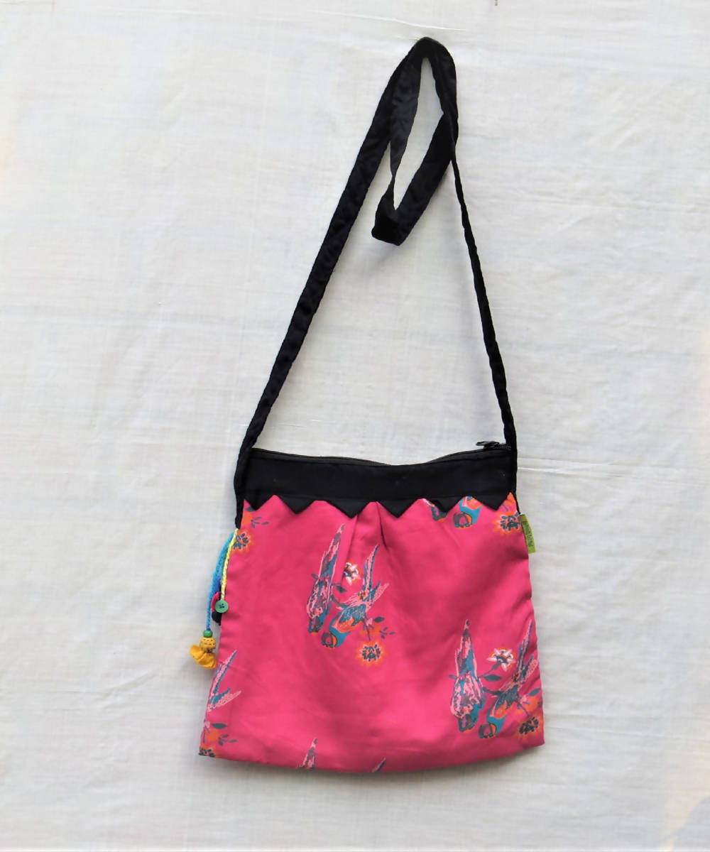 Pink black handmade vegetable dye handmade cotton bag