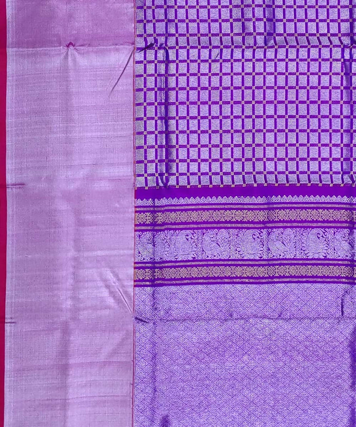 Violet Checks Handwoven Silk Venkatagiri Saree