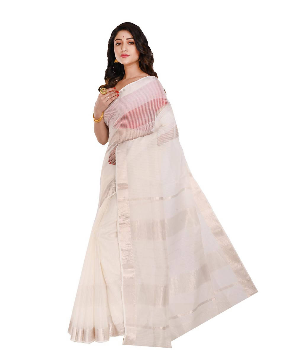 Bengal handloom white sico saree