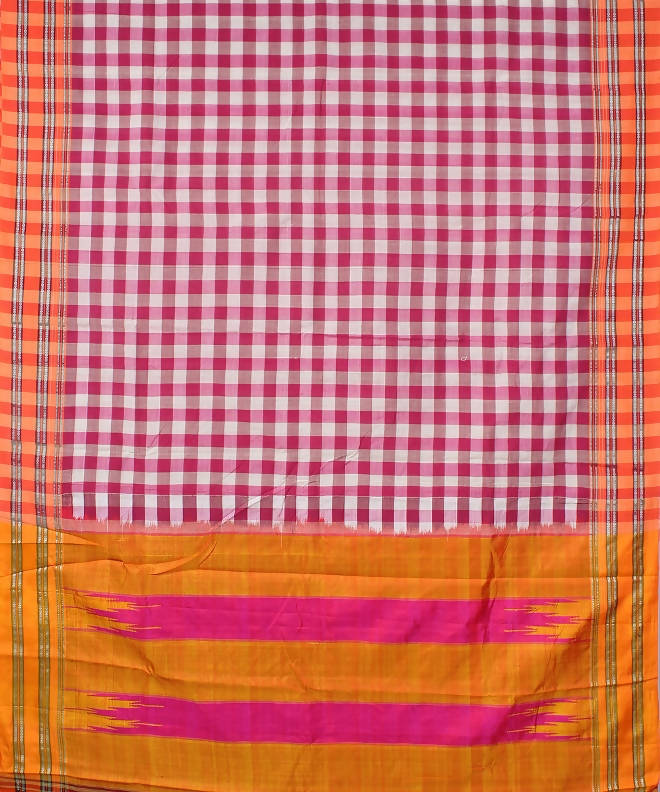 pink white handwoven gomi dadi border ilkal saree