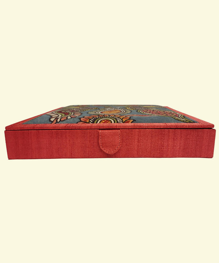 Orange Kalamkari craft board base ghicha silk cotton Jewellery Box