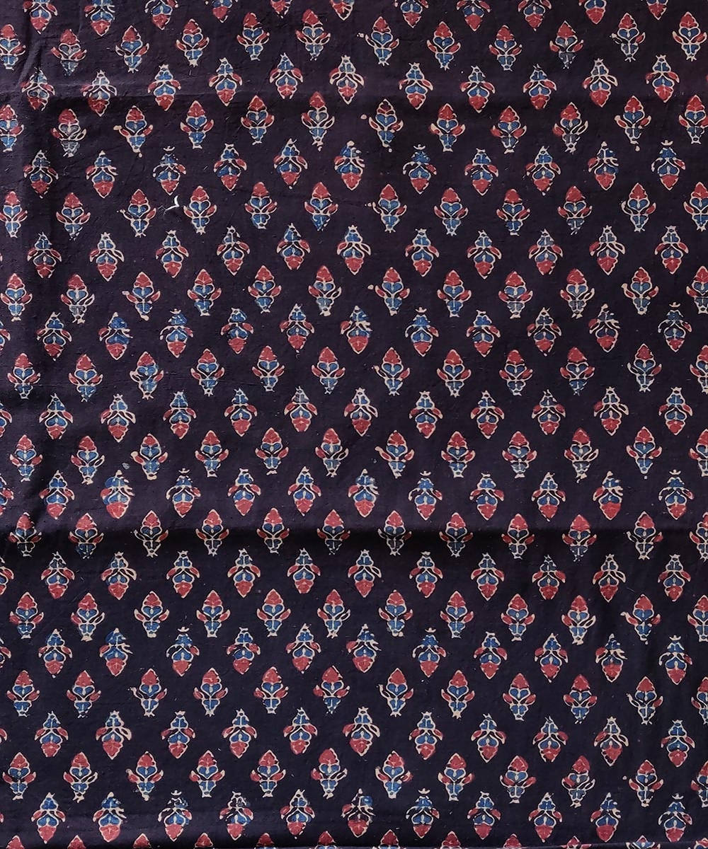 Black multicolor natural dye handspun handwoven cotton ajrakh kurta material (2.5m per qty)
