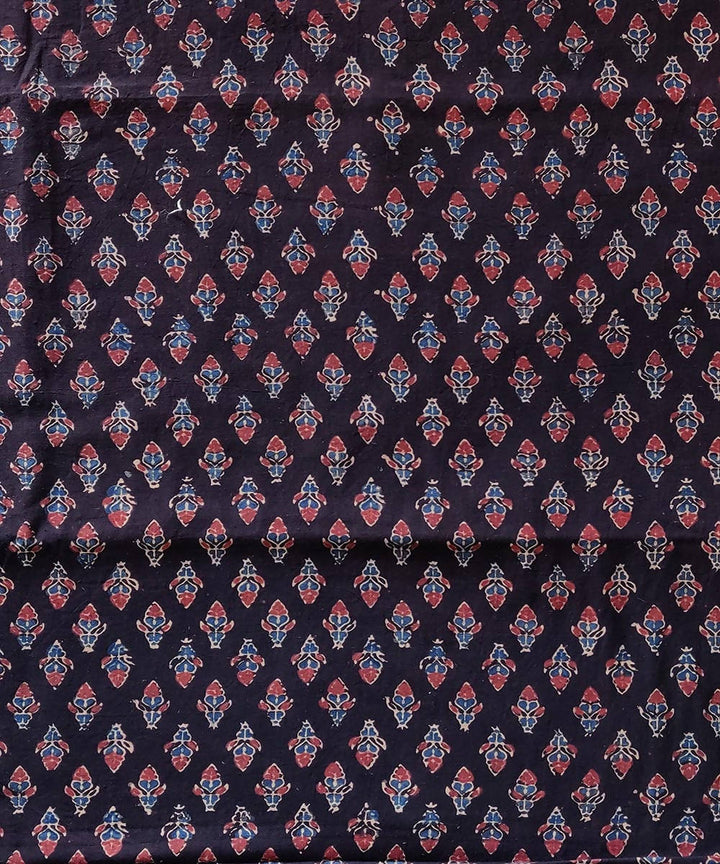 Black multicolor natural dye handspun handwoven cotton ajrakh kurta material (2.5m per qty)