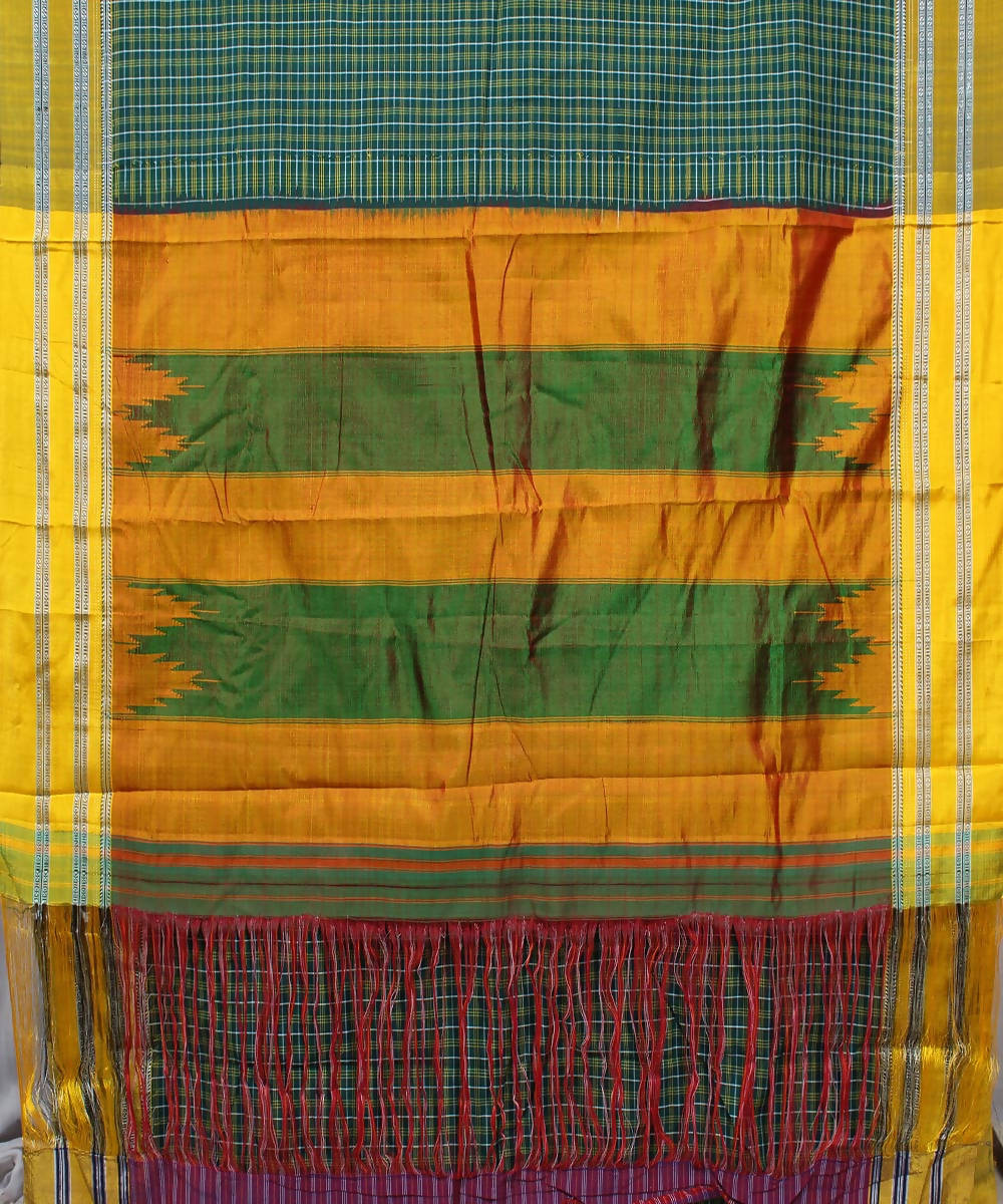 green yellow checks handwoven gomi teni border ilkal saree