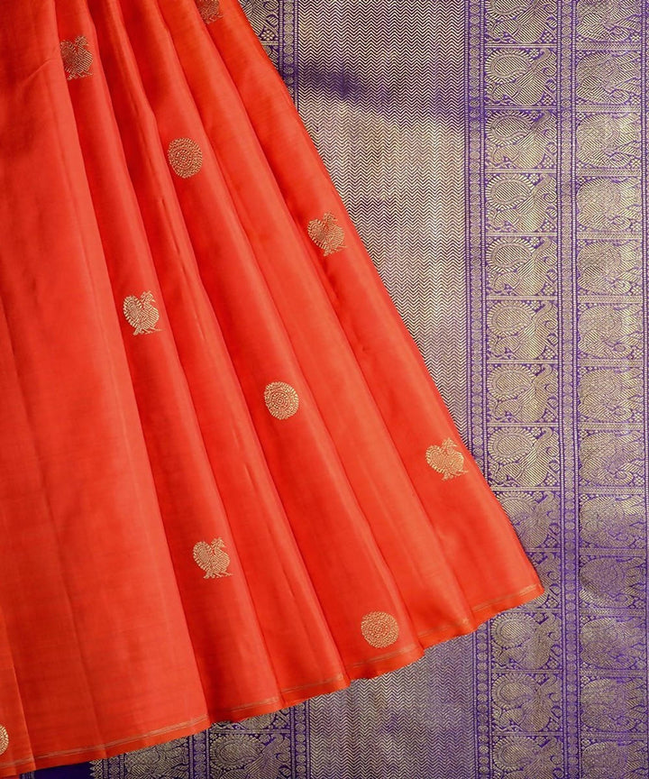 Orange and blue purple handloom kanjivaram bridal silk saree