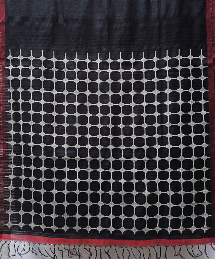 Black handwoven extra weft silk saree