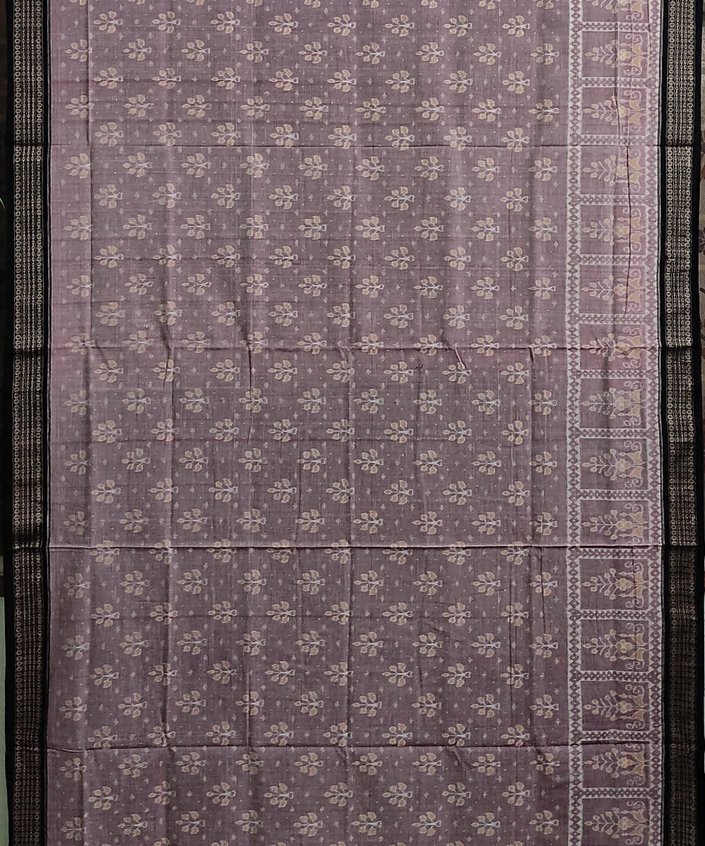 Grey and black cotton handwoven sambalpuri saree