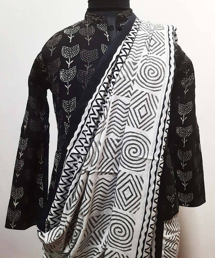 Grey and black block printed reversible jacket with cotton quilting