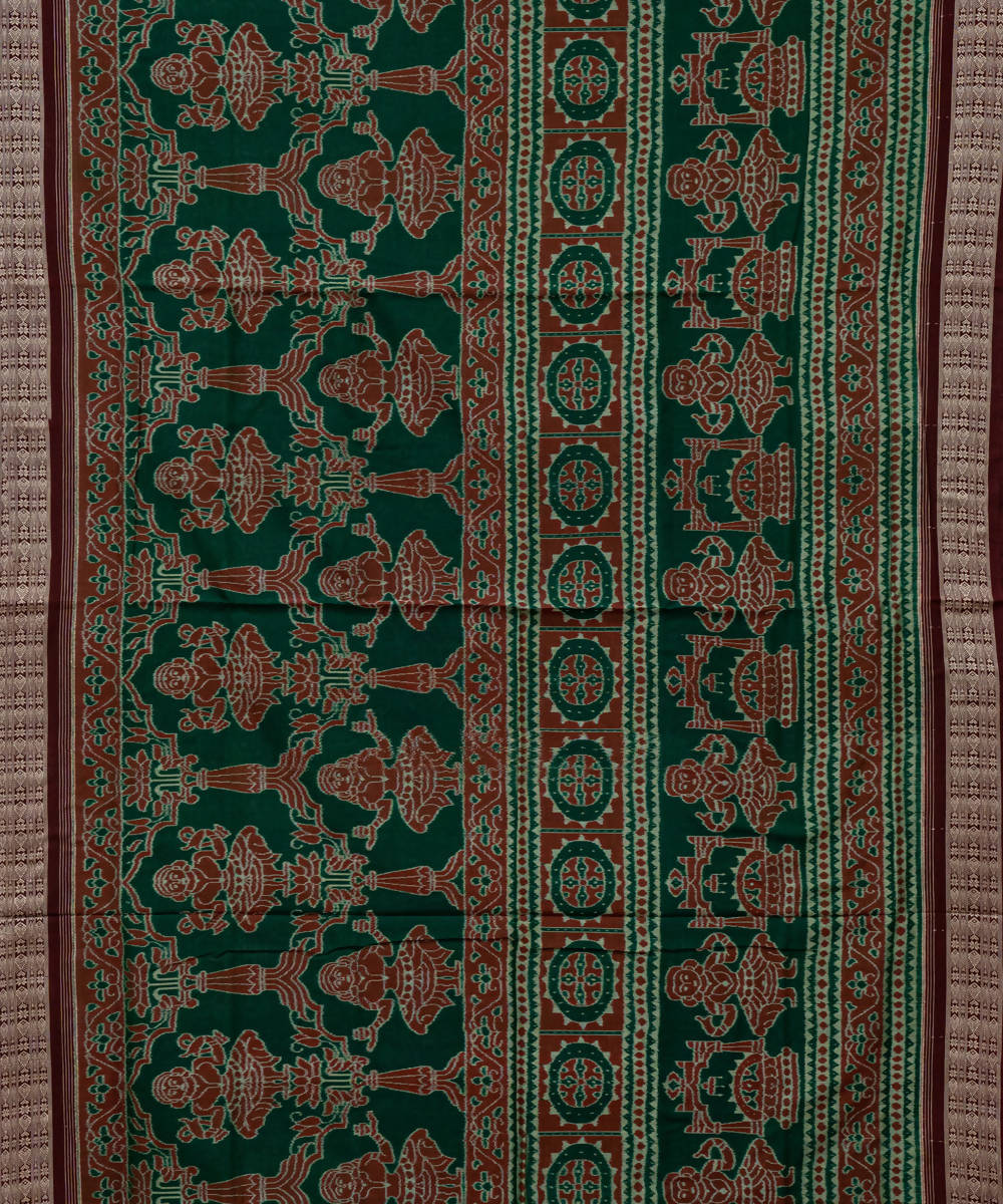 Burgundy bottle green handloom cotton sambalpuri saree