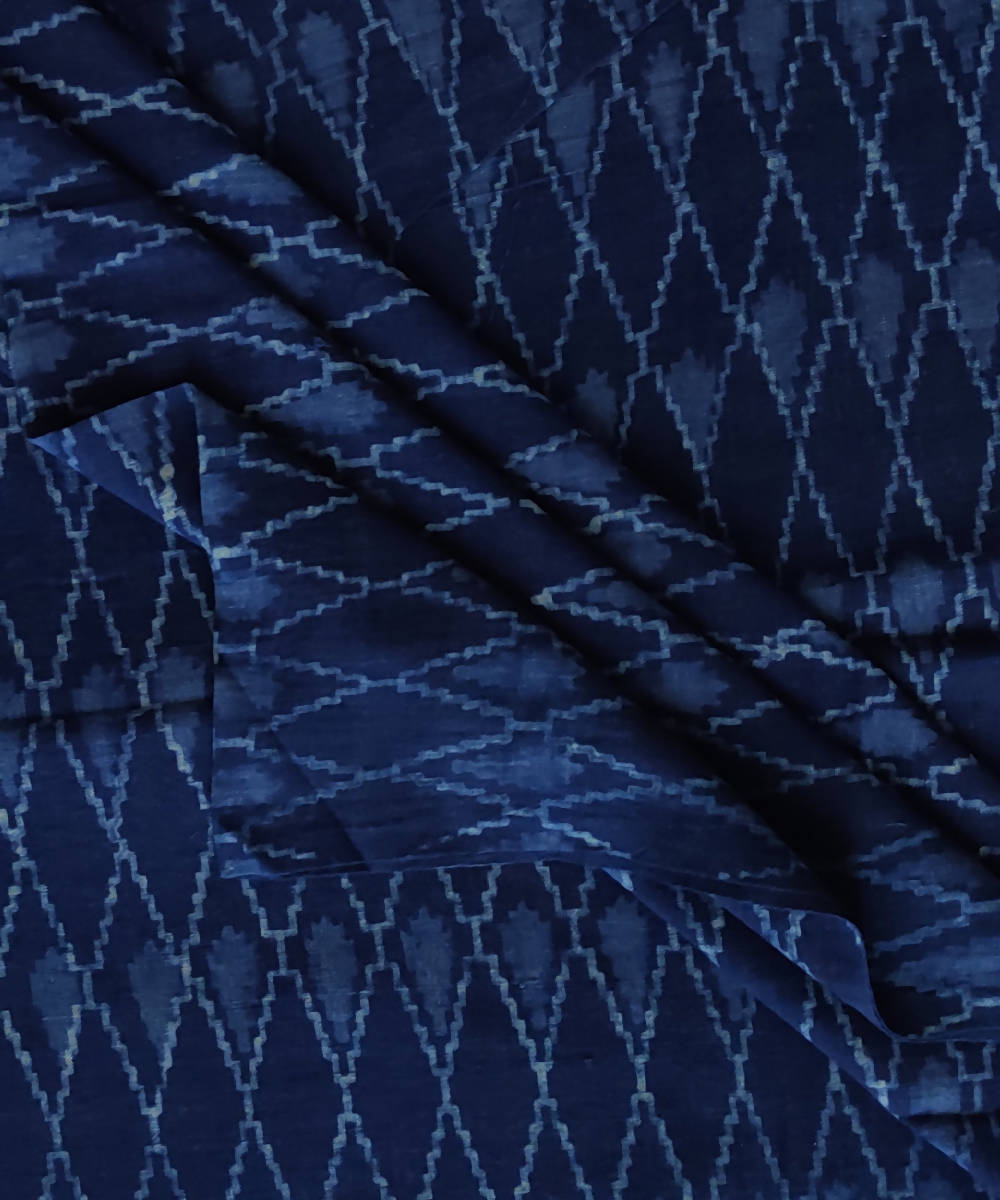 Dark navy natural dye dabu print handspun handwoven cotton fabric