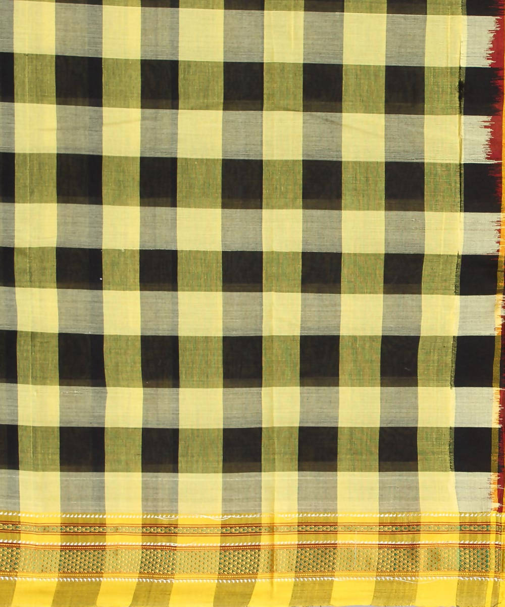 yellow black checks handwoven chikki paras border ilkal saree