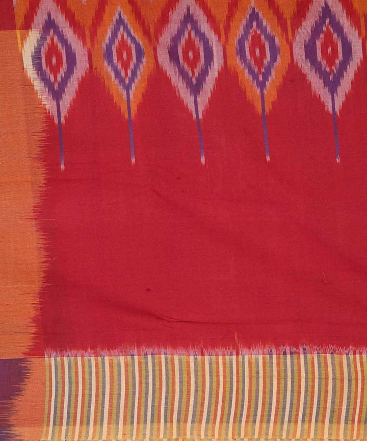Red orange cotton handloom ikat pochampally saree