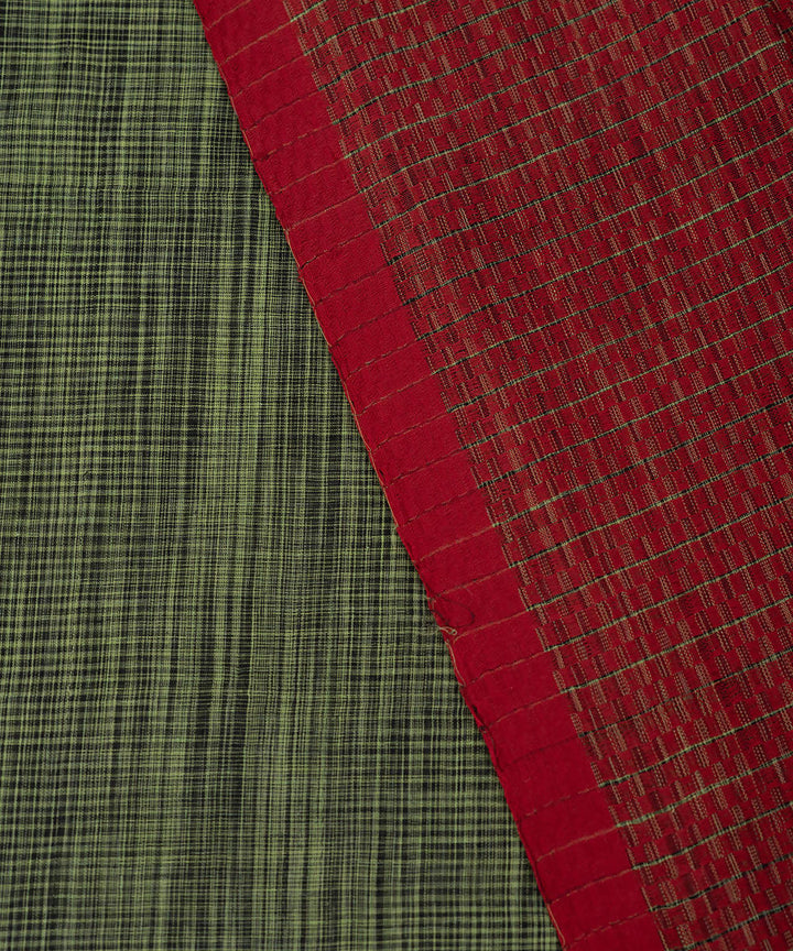 Olive green and red handwoven cotton tie dye saree