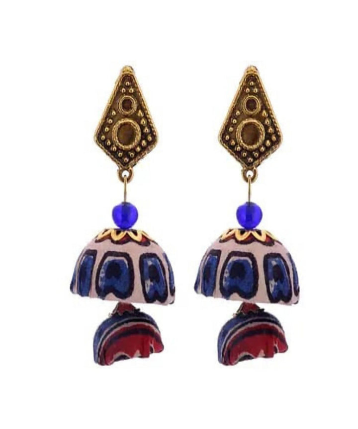 creme indigo red double jhumka pattern earring