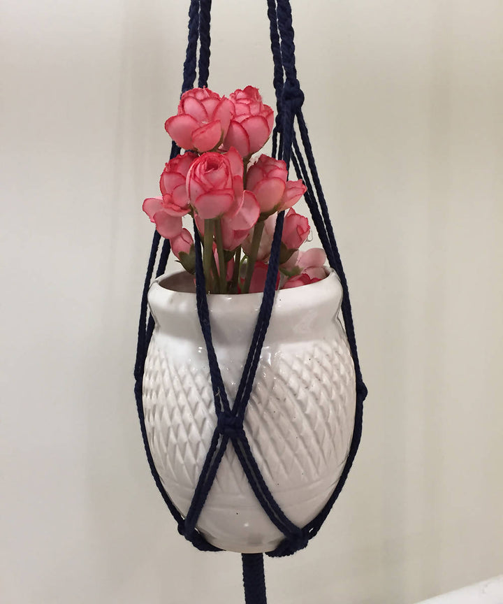 Navy blue hand knotted cotton planter