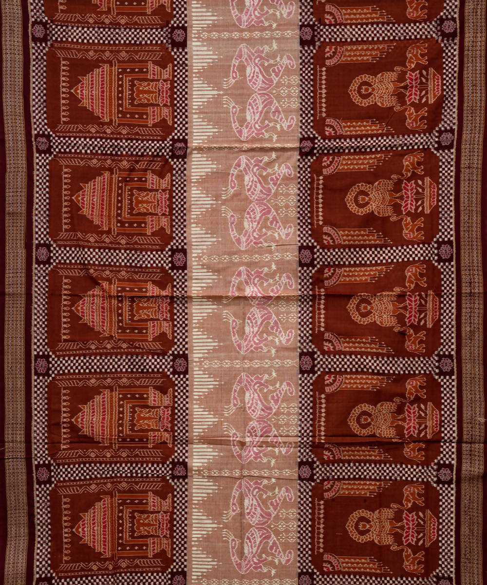 Bulgarian rose burgundy handloom cotton sambalpuri saree