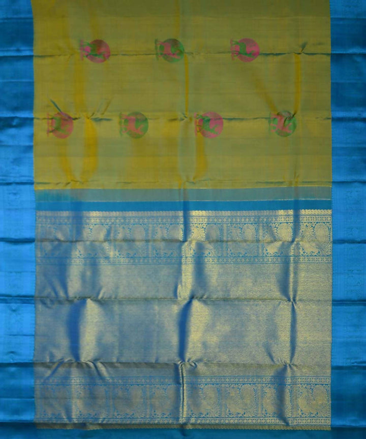 Elaichi Green Blue Handloom Meenakari Work Dharmavaram Silk Saree