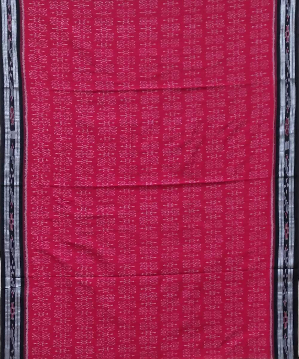 Crimson red black handwoven nuapatana ikat cotton saree