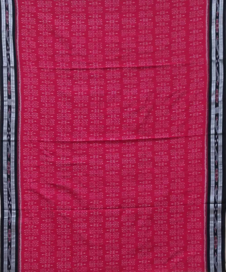 Crimson red black handwoven nuapatana ikat cotton saree