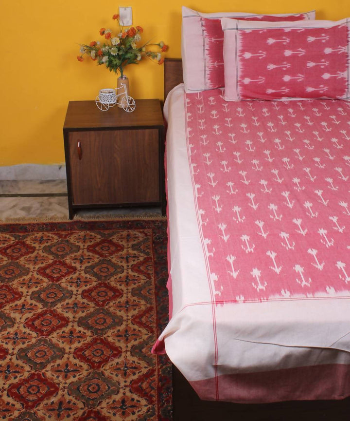 Pink Handloom Ikkat Cotton Bedsheet