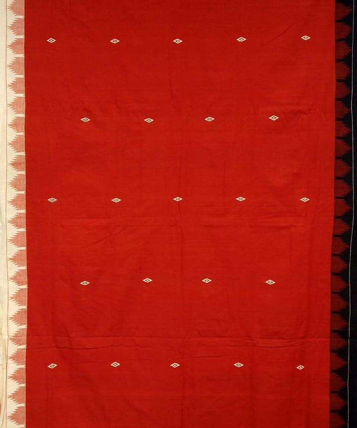 Red black handwoven coarse cotton kotpad saree