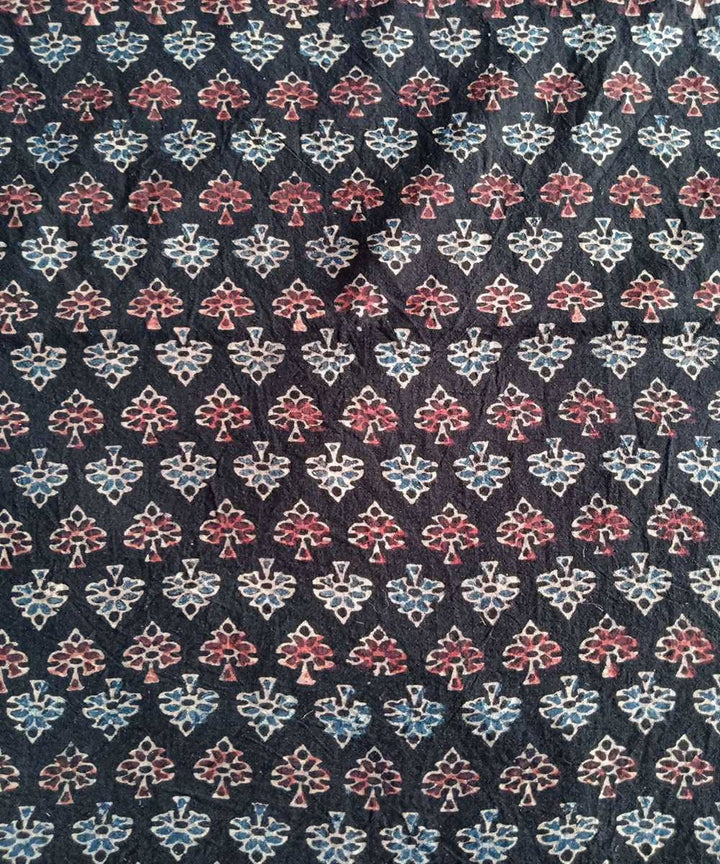 black natural dye ajrakh block print handspun handloom cotton fabric (2.5m per qty)