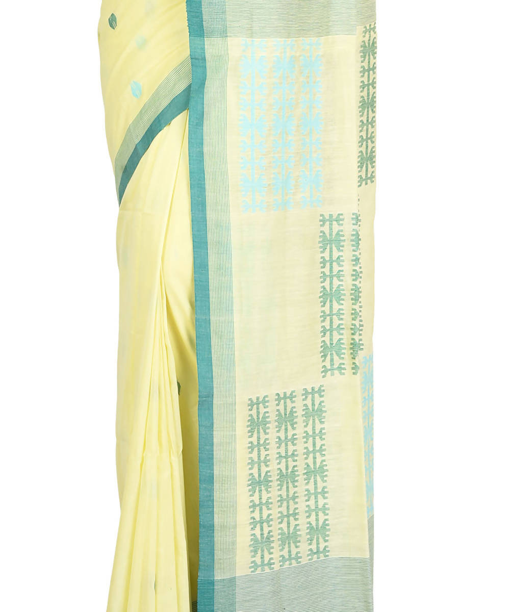 Light yellow handwoven bengal cotton silk saree