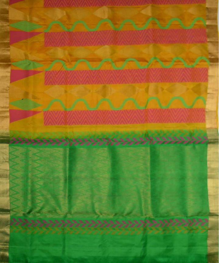 Yellow Green Handloom Brocade Work Soft Silk Saree