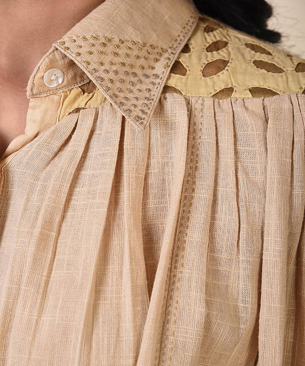 Cream white handcrafted cotton shirt dress