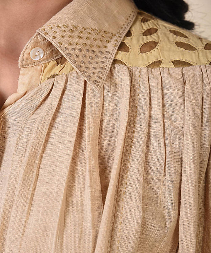 Cream white handcrafted cotton shirt dress