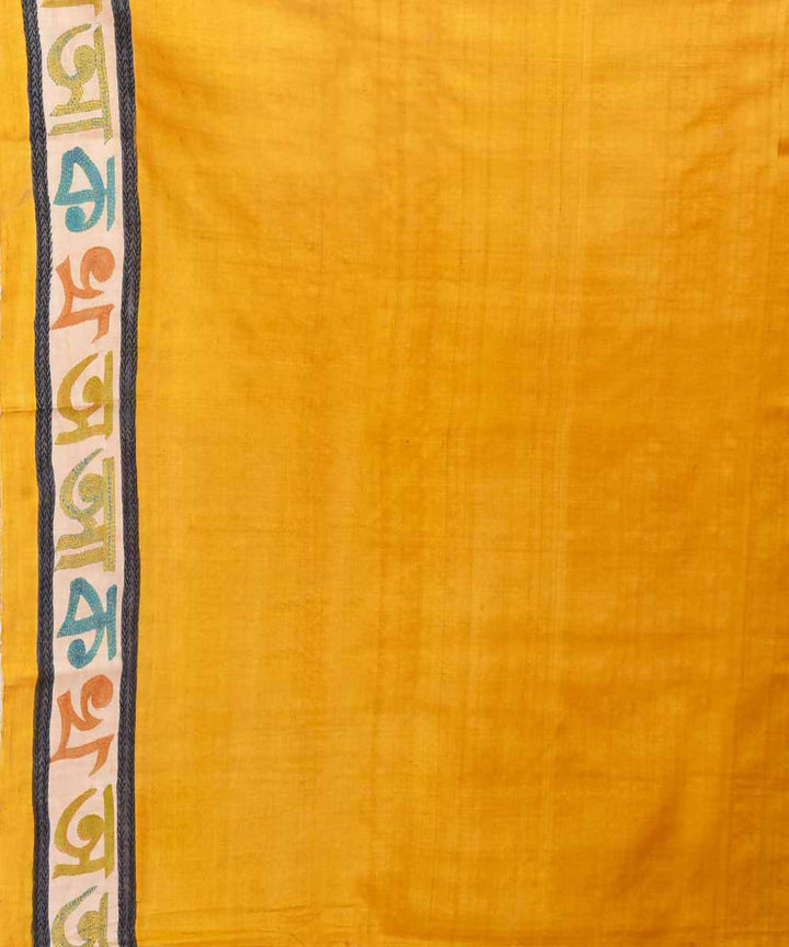 Yellow bengal hand embroidered tussar silk saree