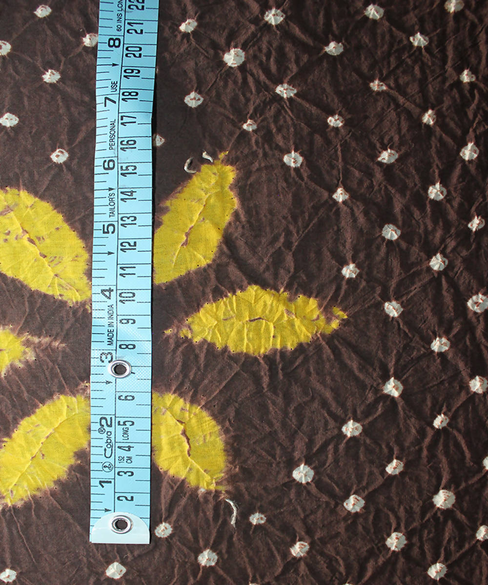 Brown yellow shibori tie dye print cotton fabric