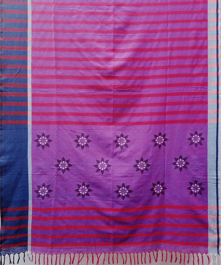 Purple red handwoven extra weft cotton saree