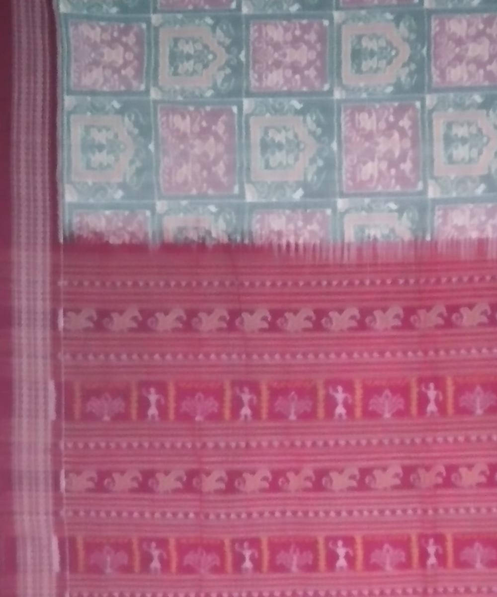 Eton blue grey and burgundy handloom cotton sambalpuri saree