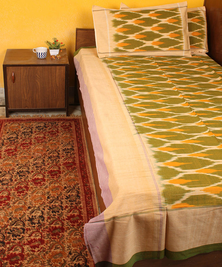 Olive green cotton handloom pochampally ikat bedsheet