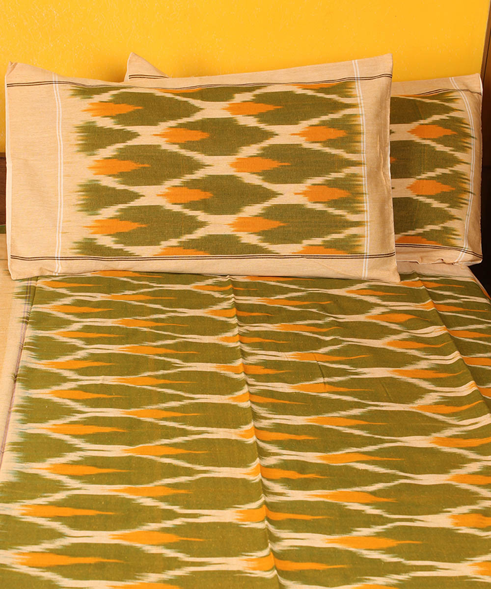 Olive green cotton handloom pochampally ikat bedsheet