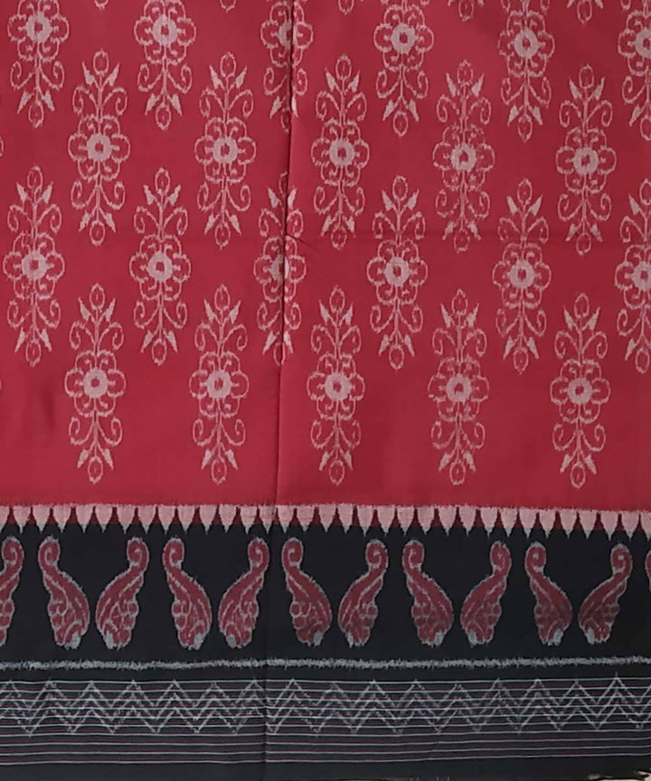 Brick red black handwoven cotton ikat nuapatna saree