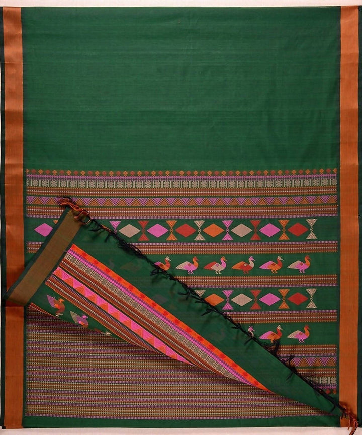 Dark green handloom kanchi cotton saree