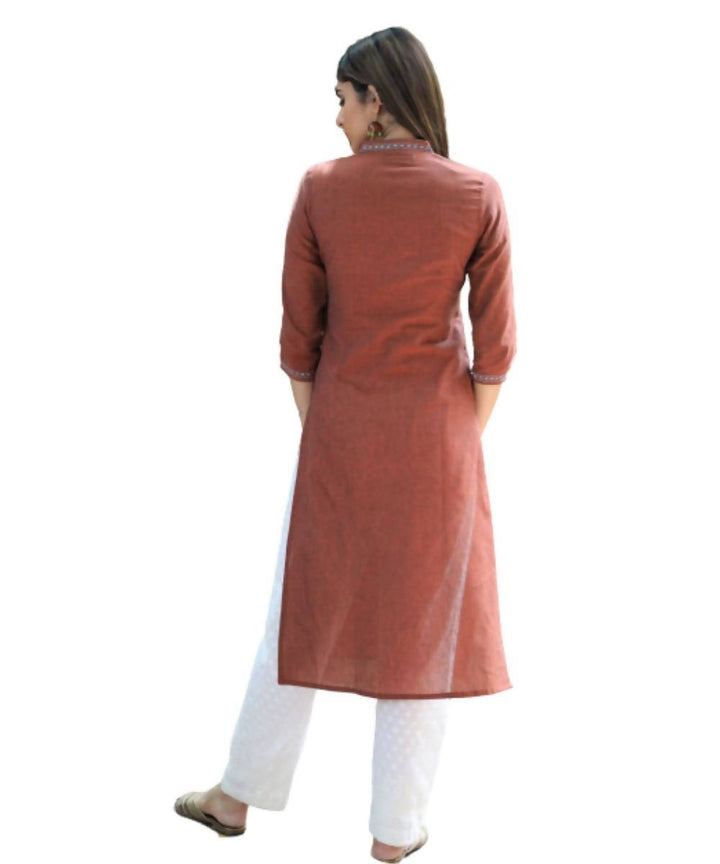 Dual shade red brown cotton mangalagiri kurti