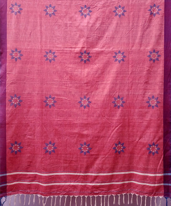 Pink blue handwoven cotton baavanbuti saree