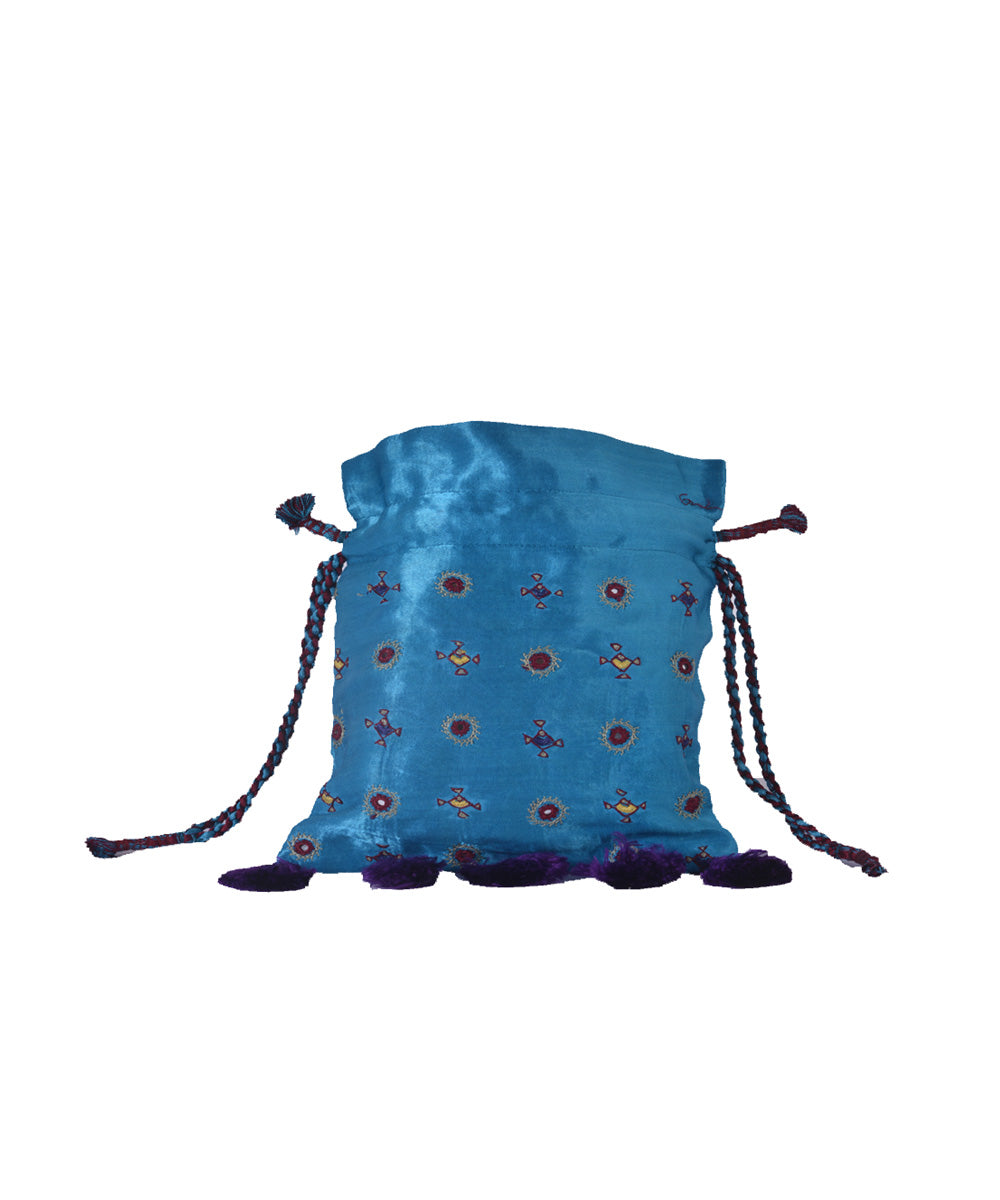 Sky blue hand embroidery mashroo potli
