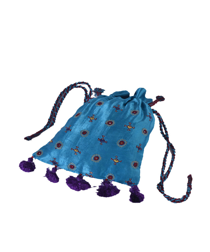 Sky blue hand embroidery mashroo potli