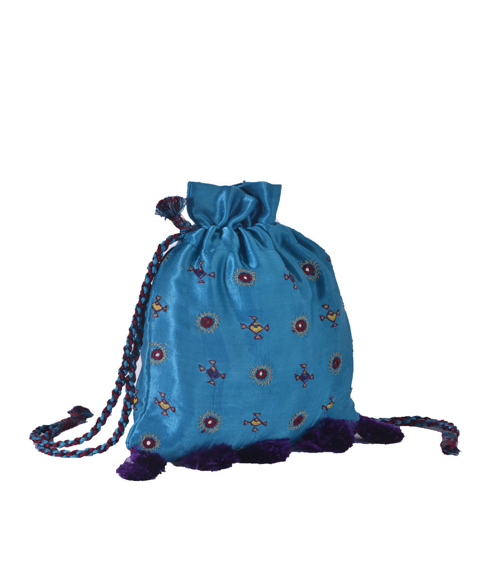 Sky blue hand embroidery mashroo potli