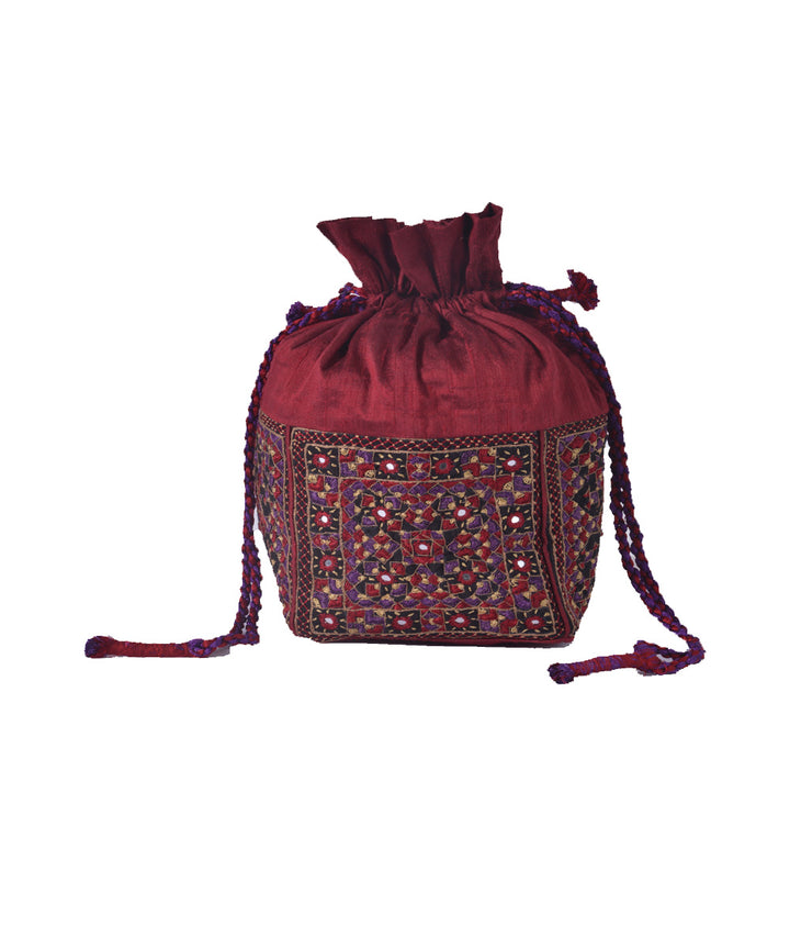 Maroon hand embroidery silk potli