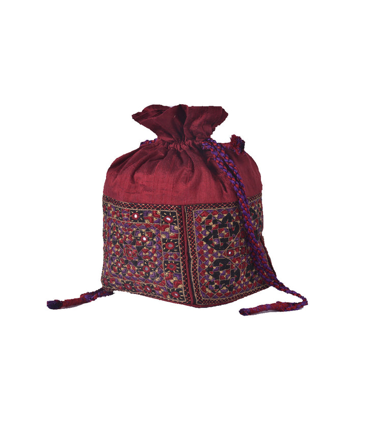 Maroon hand embroidery silk potli