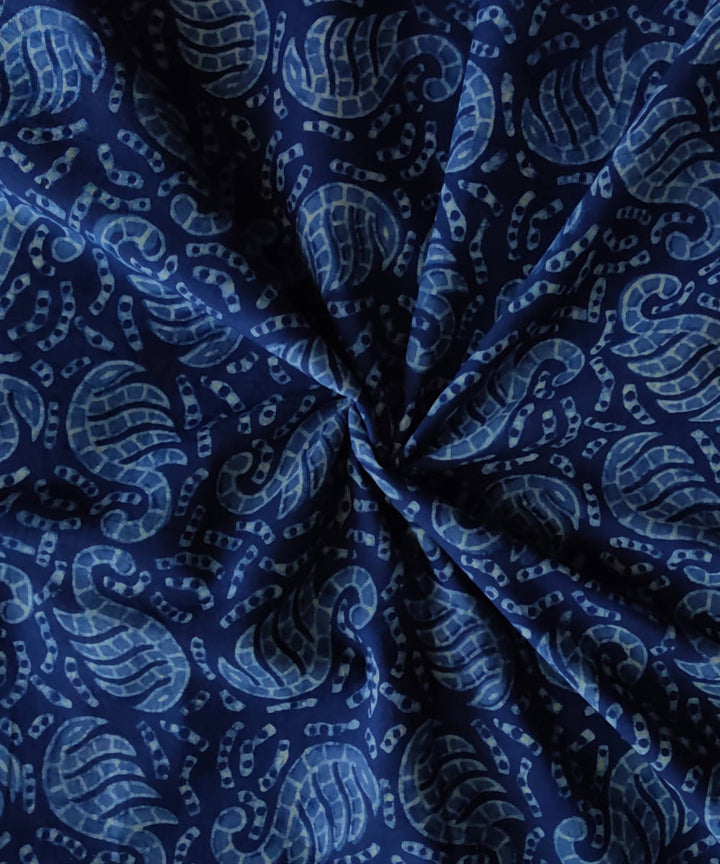 2.5m Natural dye blue navy dabu print handspun handloom cotton kurta fabric