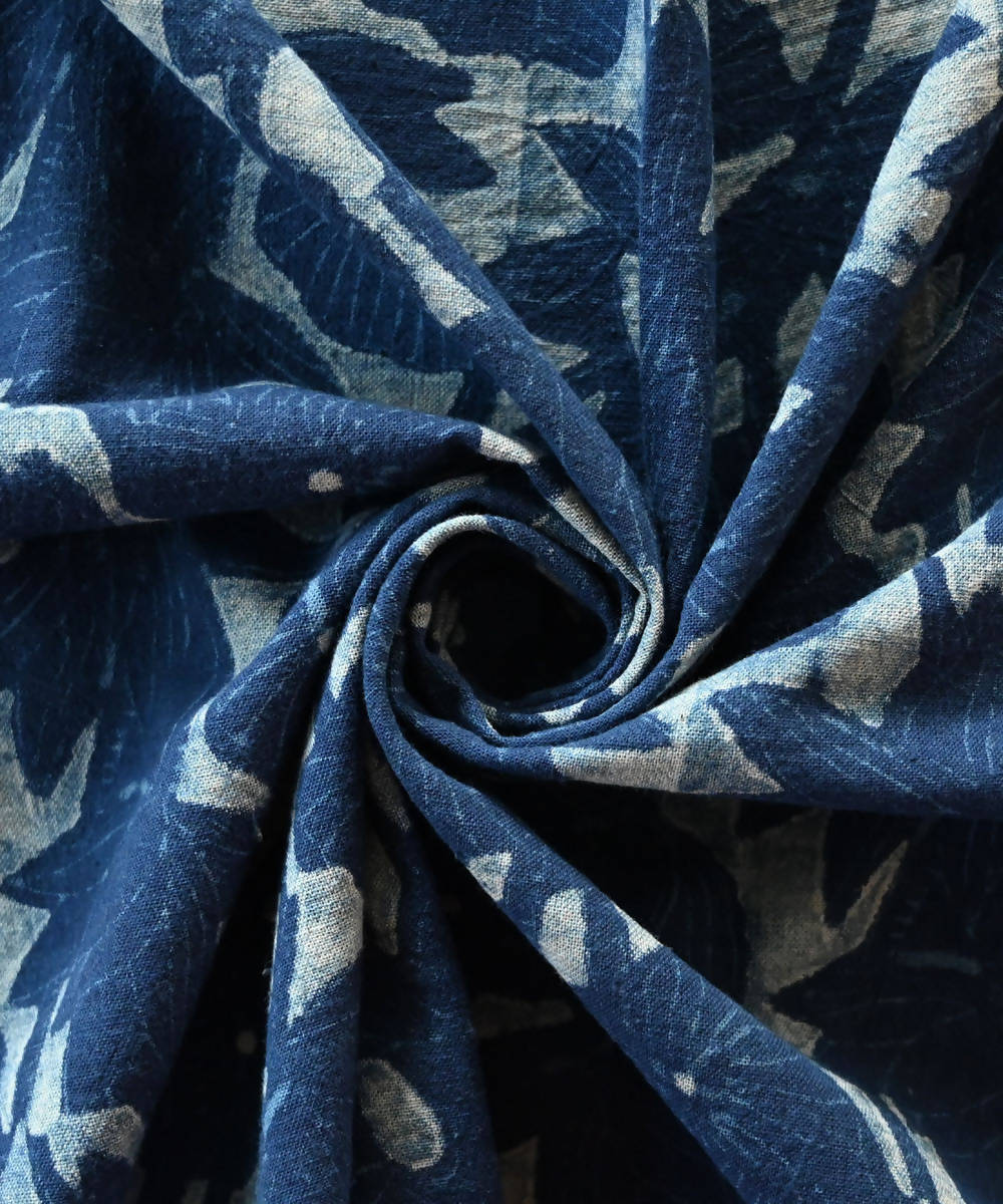 Blue indigo hand blockprint handspun handwoven cotton fabric