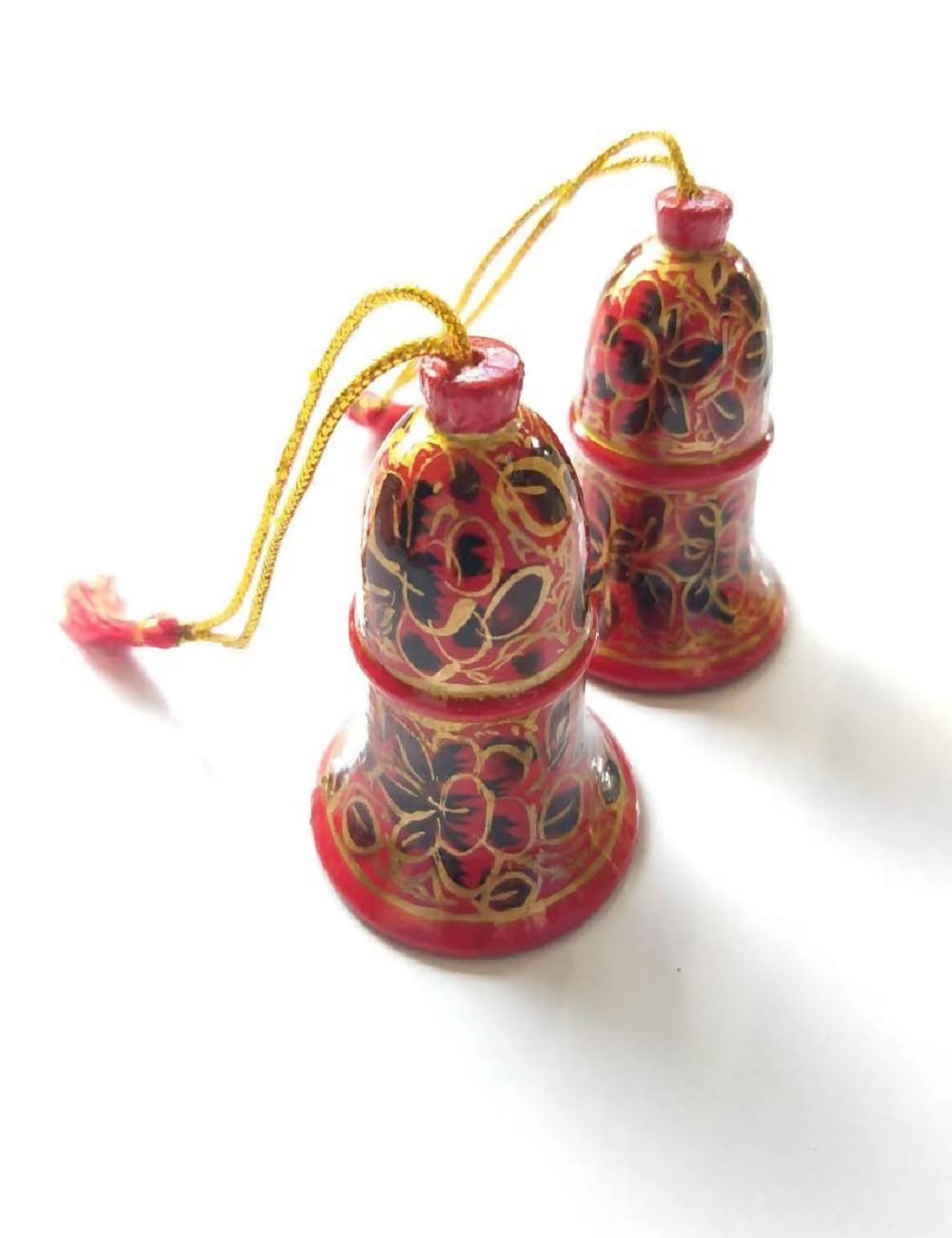 Multicolor hand painted wood christmas bells with gift pouch(Set of 6)